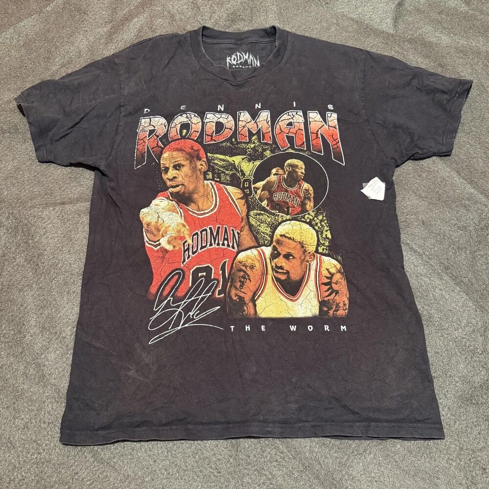 Rodman Apparel Shirt Mens M Medium Black Dennis Rodman Graphic NBA Tee The Worm